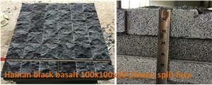 Hainan Black Basalt Natural Split Cube Stone Pavers, Cobble Stone