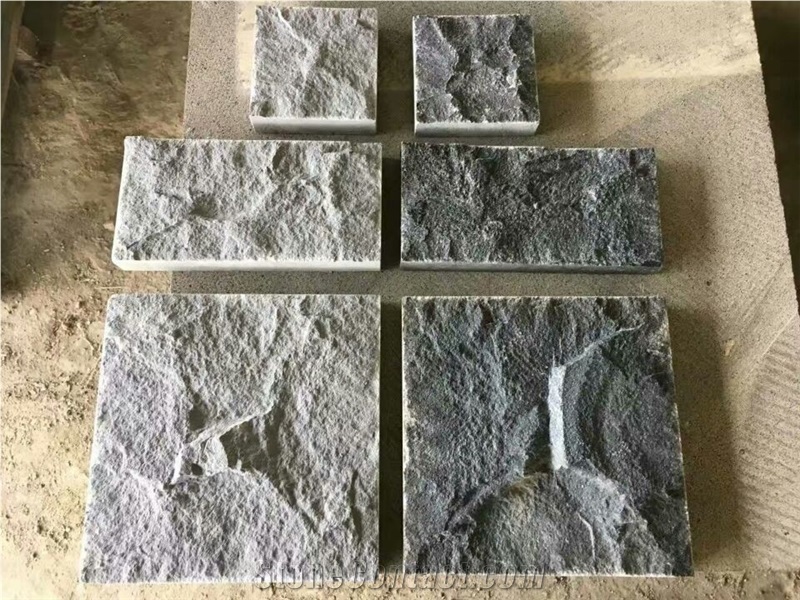 Hainan Black Basalt Natural Split Cube Stone Pavers, Cobble Stone