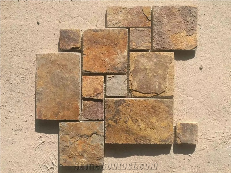 Multicolor Yellow Slate Mosaic Pattern, Floor Mosaic, Wall Mosaic