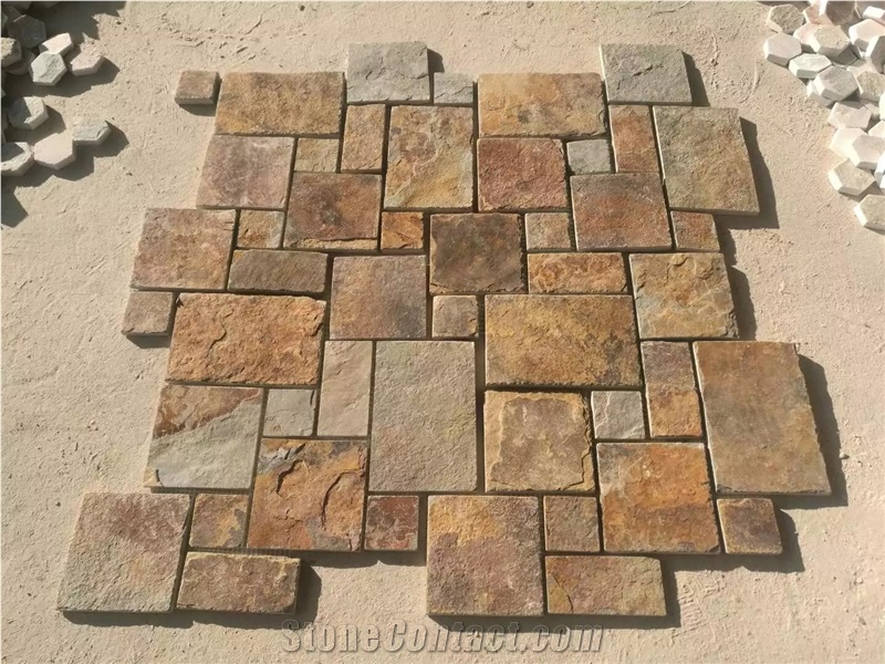 Multicolor Yellow Slate Mosaic Pattern, Floor Mosaic, Wall Mosaic
