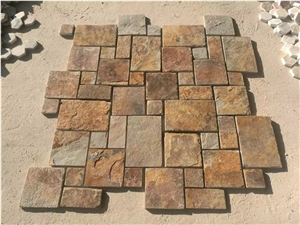 Multicolor Yellow Slate Mosaic Pattern, Floor Mosaic, Wall Mosaic