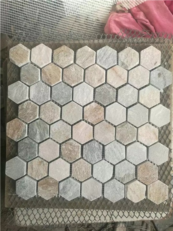 Multicolor Yellow Slate Mosaic Pattern, Floor Mosaic, Wall Mosaic