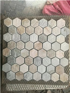 Multicolor Yellow Slate Mosaic Pattern, Floor Mosaic, Wall Mosaic