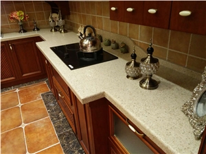 Beige Quarz Stone Kitchen Countertops Engineer Stone F2213