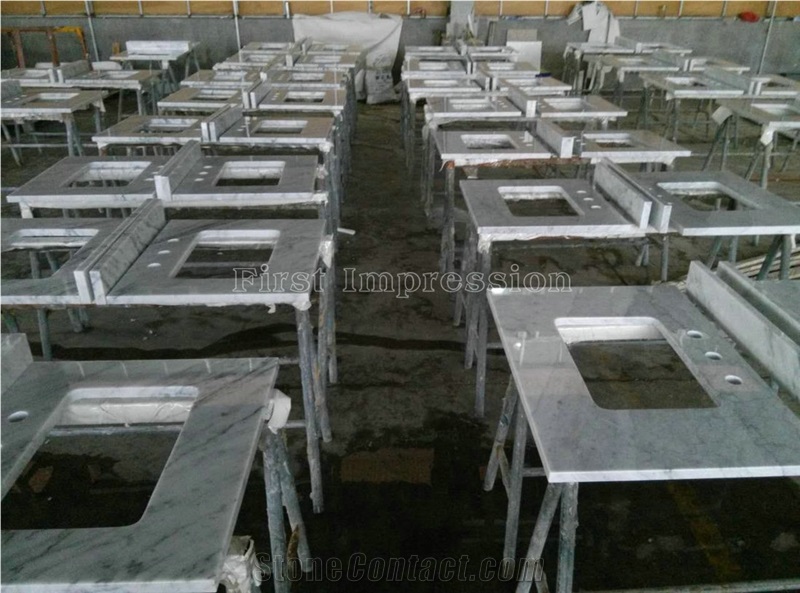 Bianco Carrara White Marble Polished Countertop/Vanity Top with Beveled Edge/Italy Cheap White Marble Countertops/Kitchen Worktops/Kitchen Desk Tops/Kitchen Top/Best Price Marble Top