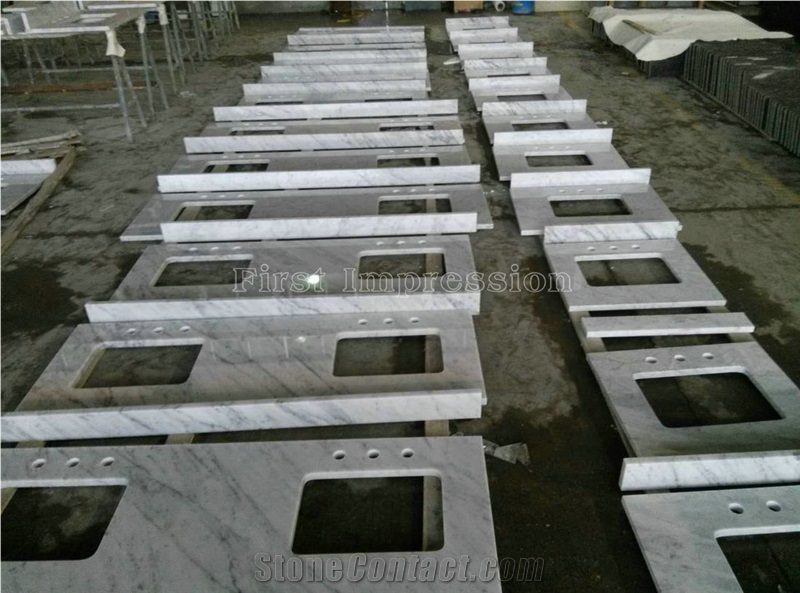 Bianco Carrara White Marble Polished Countertop/Vanity Top with Beveled Edge/Italy Cheap White Marble Countertops/Kitchen Worktops/Kitchen Desk Tops/Kitchen Top/Best Price Marble Top