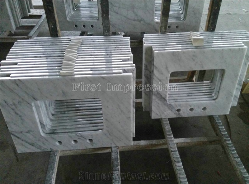 Bianco Carrara White Marble Polished Countertop/Vanity Top with Beveled Edge/Italy Cheap White Marble Countertops/Kitchen Worktops/Kitchen Desk Tops/Italy White Marble Top/Best Price Marble Top