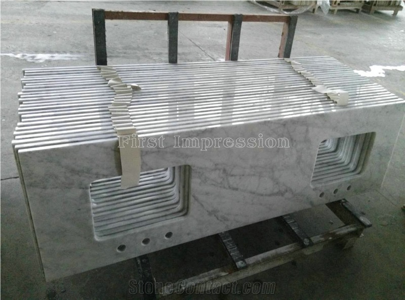Bianco Carrara White Marble Polished Countertop/Vanity Top with Beveled Edge/Italy Cheap White Marble Countertops/Kitchen Worktops/Kitchen Desk Tops/Italy White Marble Top/Best Price Marble Top