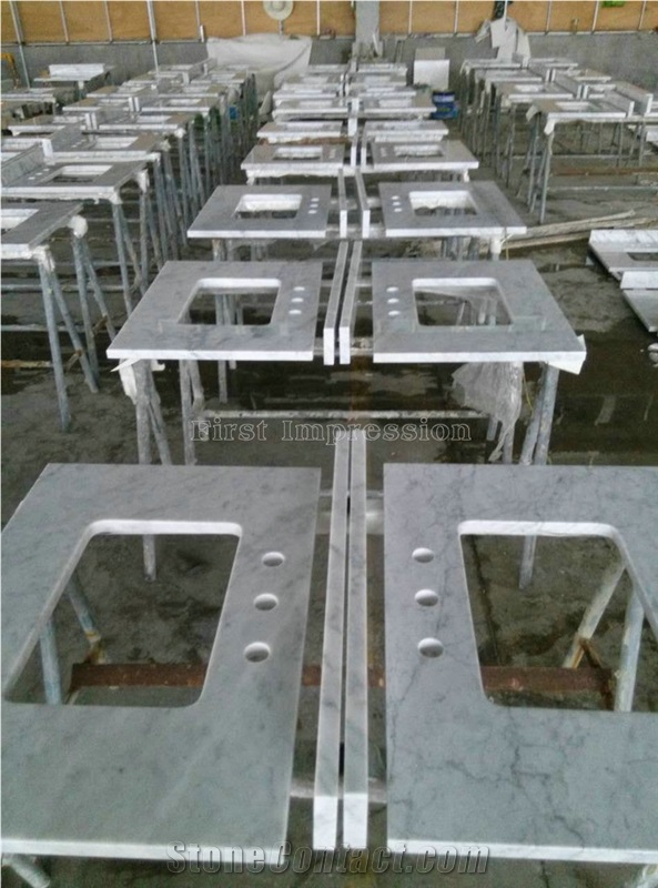 Bianco Carrara White Marble Polished Countertop/Vanity Top with Beveled Edge/Italy Cheap White Marble Countertops/Kitchen Worktops/Kitchen Desk Tops/Italy White Marble Top/Best Price Marble Top