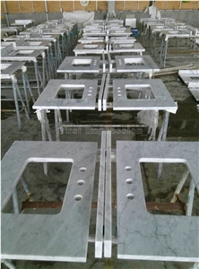 Bianco Carrara White Marble Polished Countertop/Vanity Top with Beveled Edge/Italy Cheap White Marble Countertops/Kitchen Worktops/Kitchen Desk Tops/Italy White Marble Top/Best Price Marble Top