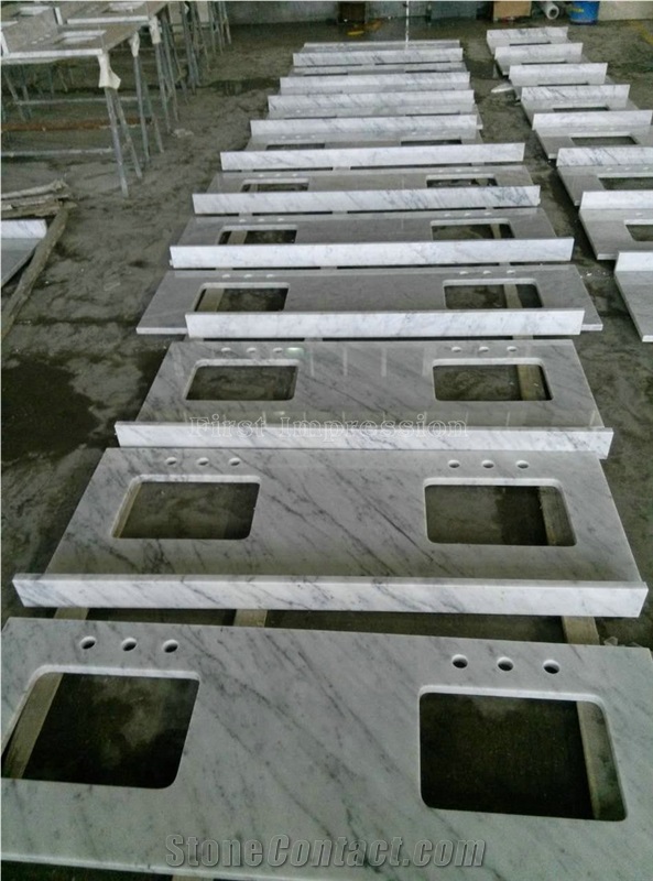 Bianco Carrara White Marble Polished Countertop/Vanity Top with Beveled Edge/Italy Cheap White Marble Countertops/Kitchen Worktops/Kitchen Desk Tops/Italy White Marble Top/Best Price Marble Top