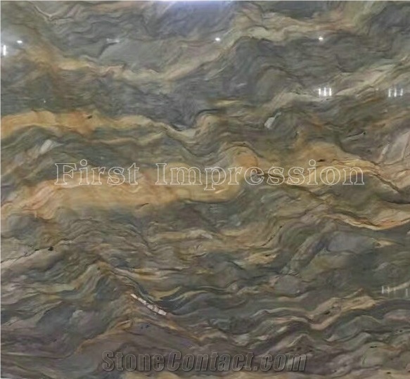 Brazil Golden Silk Quartzite/Golden Silk Slabs & Tiles/Silk Road Quartzite Cut to Size/Luxury Yellow Natural Quartzite/Hot Sale High Grade & Good Price Quartzite Slabs/New Polished Yellow Quartzite