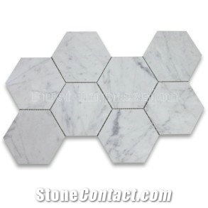 Carrara Marble 2 Inch Hexagon Mosaic Tile Tumbled/Carrara Marble Honed Surface Mosaic Tiles /Hexagon White Marble Mosaic Tiles for Flooring