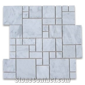 Carrara Marble Mini Versailles Pattern Mosaic Tile Honed/Carrara White Marble Versailles Pattern Mosaic Tiles for Flooring
