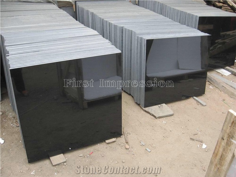 China Good Polished Mongolia Black Granite Slabs & Tiles/China Black Granite Slabs/High Grade Pure Black Granite/Extremely Black Granite