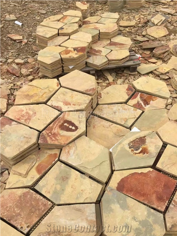 Crazy Slate Tile/Cheap Slate Flagging Tile/Flagstone Walkway Pavers/Multicolor Slate Floor Tiles/Rusty Slate Floor Covering