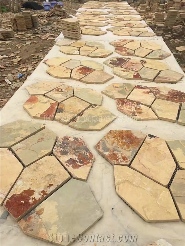 Crazy Slate Tile/Cheap Slate Flagging Tile/Flagstone Walkway Pavers/Multicolor Slate Floor Tiles/Rusty Slate Floor Covering