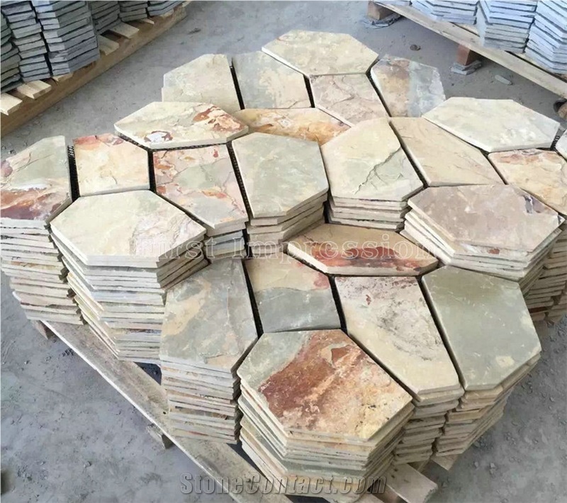 Crazy Slate Tile/Cheap Slate Flagging Tile/Flagstone Walkway Pavers/Multicolor Slate Floor Tiles/Rusty Slate Floor Covering