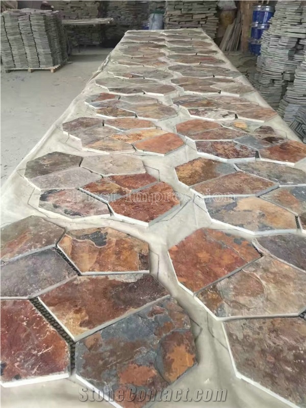 Crazy Slate Tile/Cheap Slate Flagging Tile/Flagstone Walkway Pavers/Multicolor Slate Floor Tiles/Rusty Slate Floor Covering