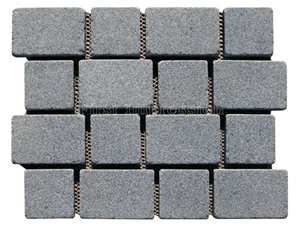 G654 Dark Grey Flamed Granite Paving Stone /G654 Gray Cube stone Meshwork /Sesame Grey Ganite Natural Surface Paving Set