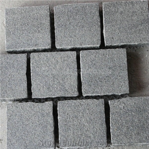 G654 Dark Grey Flamed Granite Paving Stone /G654 Gray Cube stone Meshwork /Sesame Grey Ganite Natural Surface Paving Set