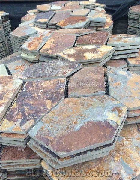 Good Quality Slate Tile/Cheap Slate Flagging Tile/Flagstone Walkway Pavers/China Rustic Slate Random Flagstone Pavers/Floor Paving/Walkway Pavers/Best Price Slate & High Quality Slate/Multicolor Slate