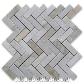 Herringbone Calacatta Gold Mosaic Tiles for Flooring /Herringbone Shaped Mosaic Tiles for Wall /Calacatta Gold Marble Mosaic Tiles