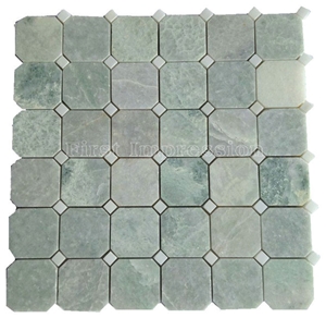High Quality China Green Jade Onyx Mosaic/Basketweave Mosaic Pattern Tiles for Bathroom Walling Decoration/Crystal Green Marble Mosaic/Composited Mosaic