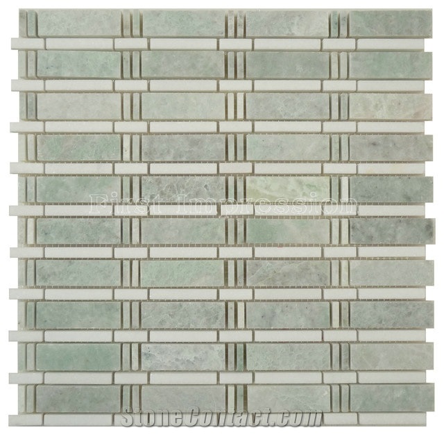High Quality China Green Jade Onyx Mosaic/Basketweave Mosaic Pattern Tiles for Bathroom Walling Decoration/Crystal Green Marble Mosaic/Composited Mosaic