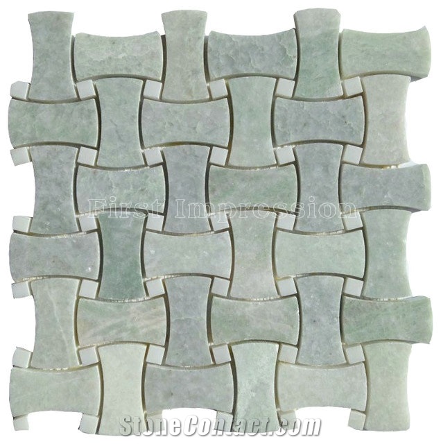 High Quality China Green Jade Onyx Mosaic/Basketweave Mosaic Pattern Tiles for Bathroom Walling Decoration/Crystal Green Marble Mosaic/Composited Mosaic