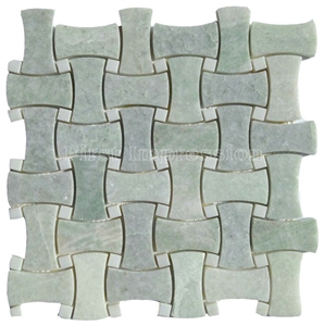 High Quality China Green Jade Onyx Mosaic/Basketweave Mosaic Pattern Tiles for Bathroom Walling Decoration/Crystal Green Marble Mosaic/Composited Mosaic