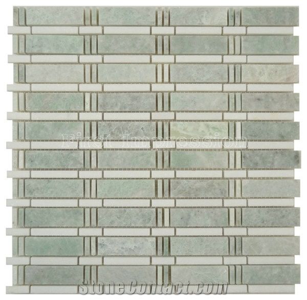 Light Green Jade Onyx Mosaic/Basketweave Mosaic Pattern Tiles for Bathroom Walling Decoration/Crystal Green Marble Mosaic/Composited Mosaic/High Quality & Best Price Mosaic/Hot Sale China Green Mosaic