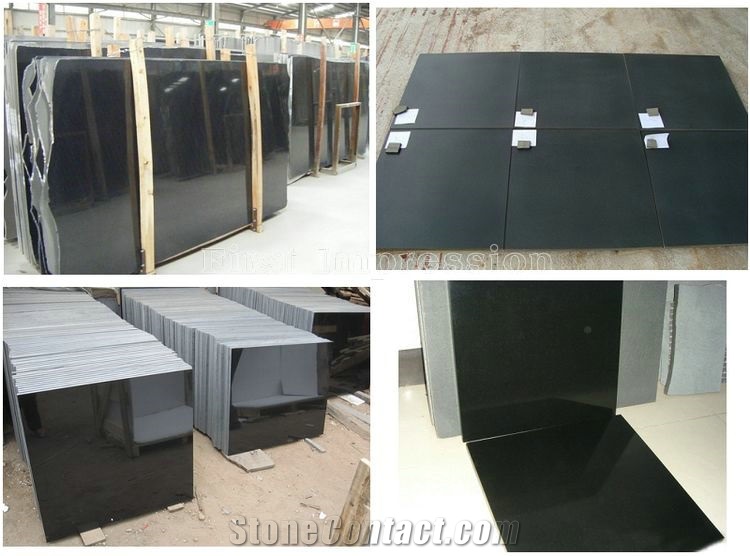 Mongolia Black Granite Slabs & Tiles/China Black Granite Slabs/High Polished Pure Black Granite/Extremely Black Granite