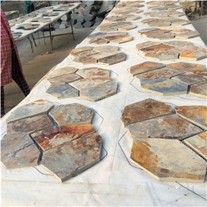 On Sale Multicolor Crazy Slate Tile/Cheap Slate Flagging Tile/Flagstone Walkway Pavers/China Rustic Slate Random Flagstone Pavers/Floor Paving/Walkway Pavers/Best Price Slate & High Quality Slate