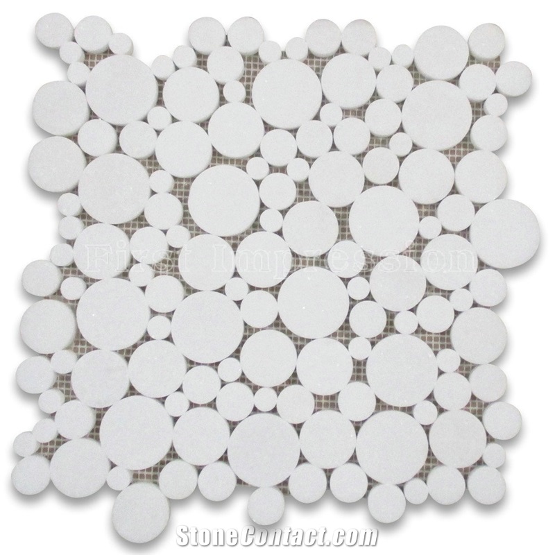 Thassos Marble Bubble Round Paramount Mosaic Tiles Honed Surface /Crystal White Marble Round Mosaic Tiles /White Marble Mosaic