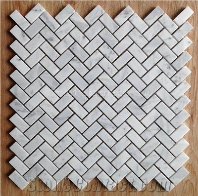White Marble Mini Brick Mosaic Tiles For Bath Room/White Carrara Mosaic Tiles /Round White Marble Tiles