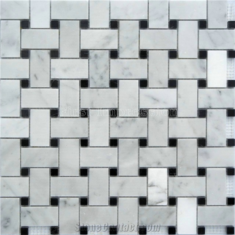 White Marble Mini Brick Mosaic Tiles For Bath Room/White Carrara Mosaic Tiles /Round White Marble Tiles