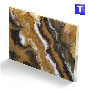 China Manmade Marble Stone Tiles Translucent Resin Panel Slabs Sheet with Tiger Strips Patterns