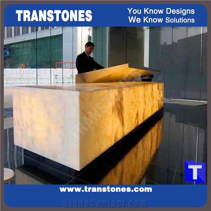Hot Selling Led Translucent Backlit Yellow Onyx Reception Desk for Hotel Lobby