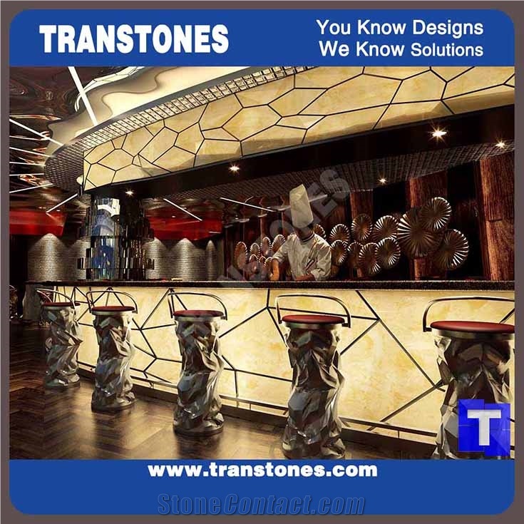 Led Bar Counter Translucent Resin Panel Tabletops Artificial Stone Reception Counter Table Tops Design