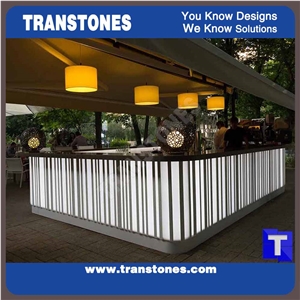 Modern L Shape Bar Counter Table with Quartz Stone Tops for Restaurant