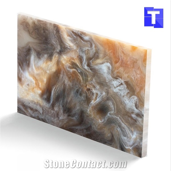 Random Brown Artificial Onyx Sheet Translucent Resin Panels for Backlit Walls