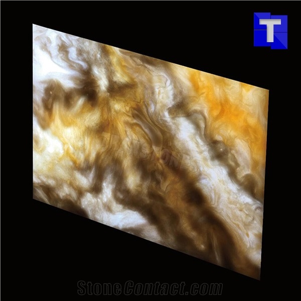 Random Brown Artificial Onyx Sheet Translucent Resin Panels for Backlit Walls