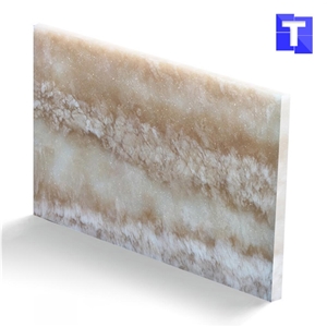 Slight Brown with White Faux Alabaster Resin Sheet Artificial Onyx Marble Cross Vein Cut Slabs for Led Coffee Table Designs Slight Brown with White Faux Alabaster Resin Sheet Artificial Onyx Marble Cross Vein Cut Slabs for Led Coffee Table Designs