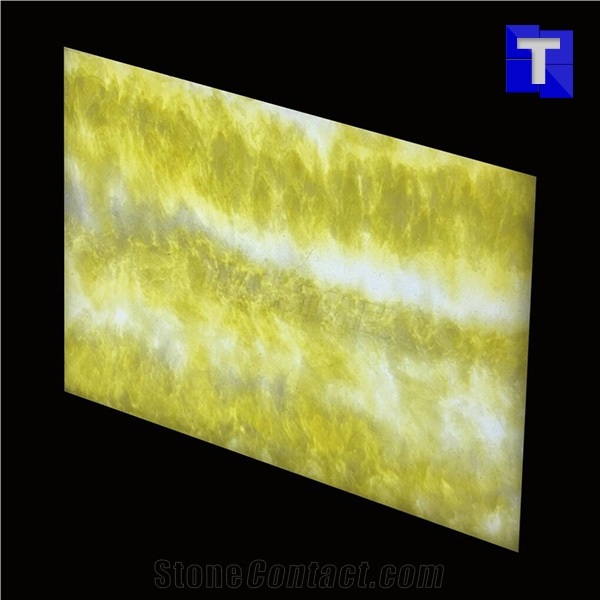 White with Yellow Alabaster Onyx Stone Panels Artificial Marble Slabs for Office Table and Bar Counter Designs