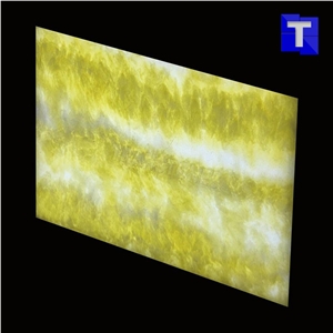 White with Yellow Alabaster Onyx Stone Panels Artificial Marble Slabs for Office Table and Bar Counter Designs