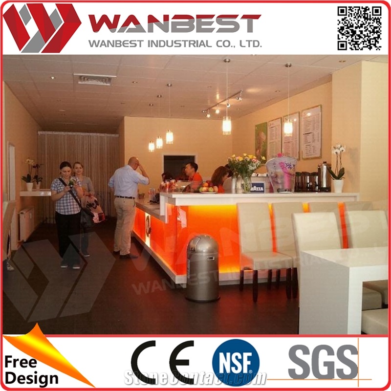 Beverage Drink Led Lighting Solid Surface Bar Counter with Marble Bar Counter Top