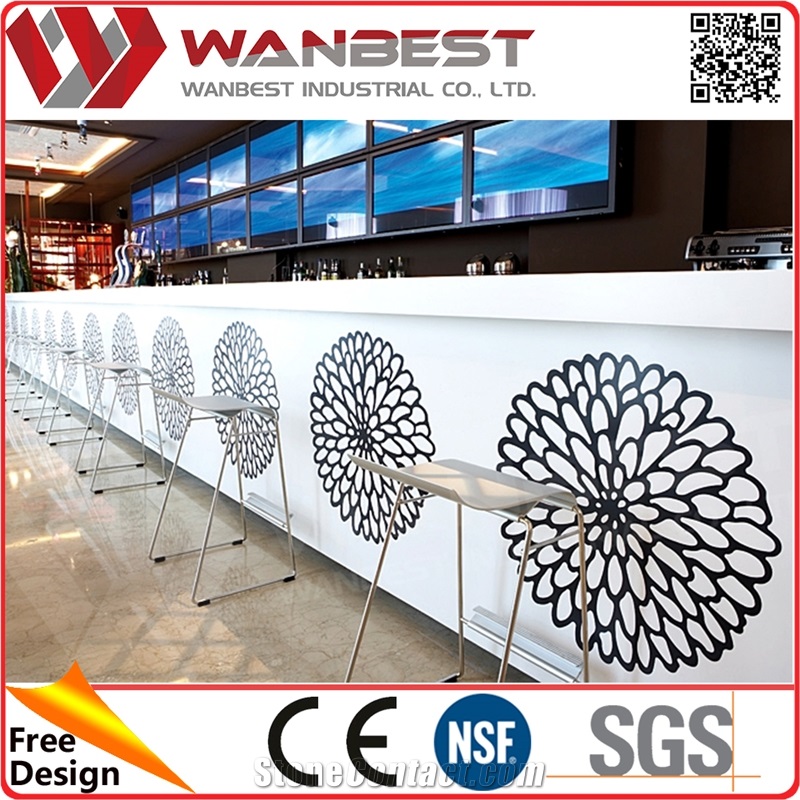 Custom Design Elegant White High Gloss Solid Surface Restaurant Bar Counter Design from China