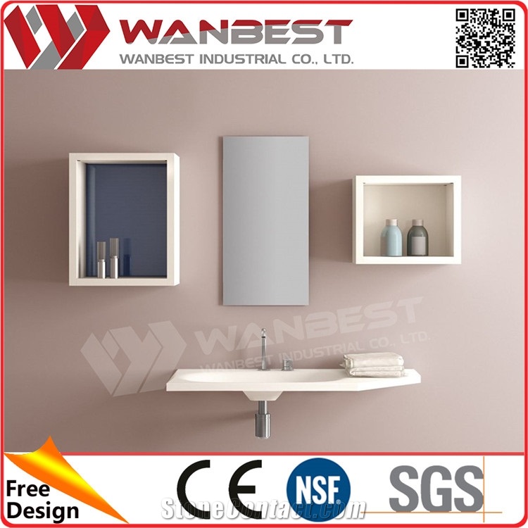 Customized Wall-Mounted Bathroom Sinks Fancy Solid Surface Single Wash Sink Integrated Bathroom Sink