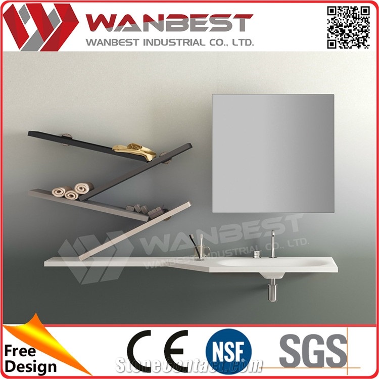Customized Wall-Mounted Bathroom Sinks Fancy Solid Surface Single Wash Sink Integrated Bathroom Sink
